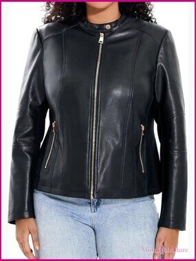 Plus Size Faux Leather Motorcycle Moto Zip Up Coat